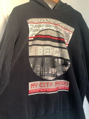 Bench Black Hoodie with Red and Gray Graphic